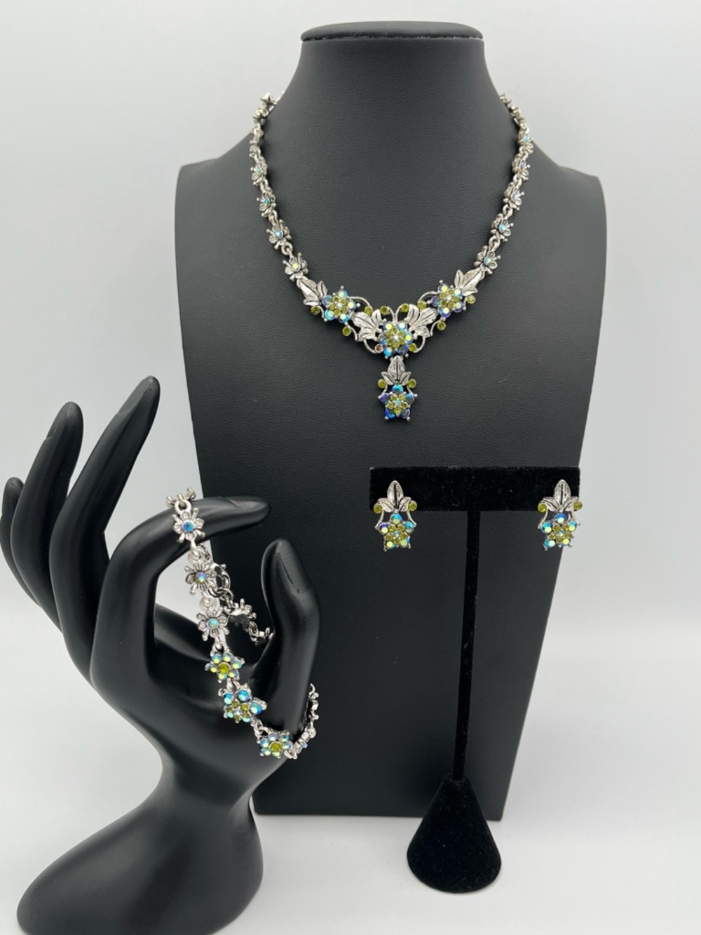 Christina Collection Yellow Aurora Borealis Rhinestone Floral Necklace Bracelet